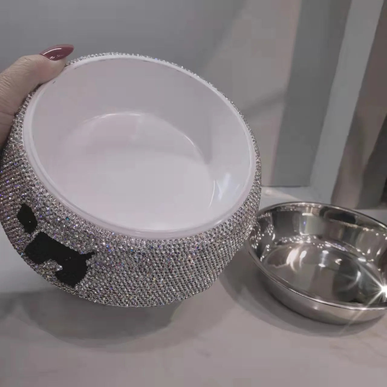 Crystal Diamante Rhinestone dog bowl